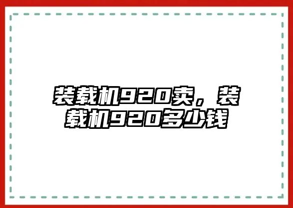 裝載機920賣，裝載機920多少錢