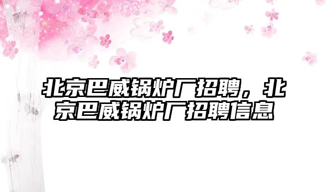 北京巴威鍋爐廠招聘，北京巴威鍋爐廠招聘信息