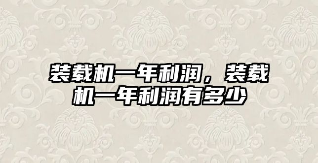 裝載機一年利潤，裝載機一年利潤有多少