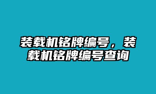 裝載機銘牌編號，裝載機銘牌編號查詢