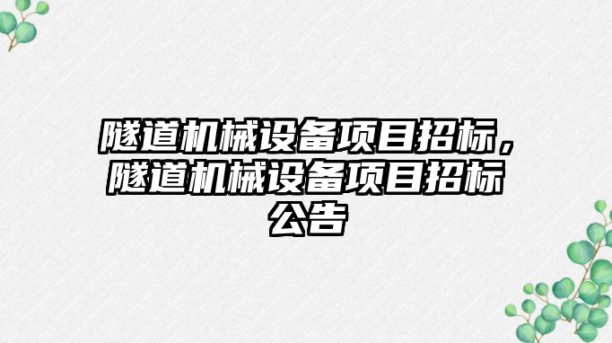 隧道機械設備項目招標，隧道機械設備項目招標公告