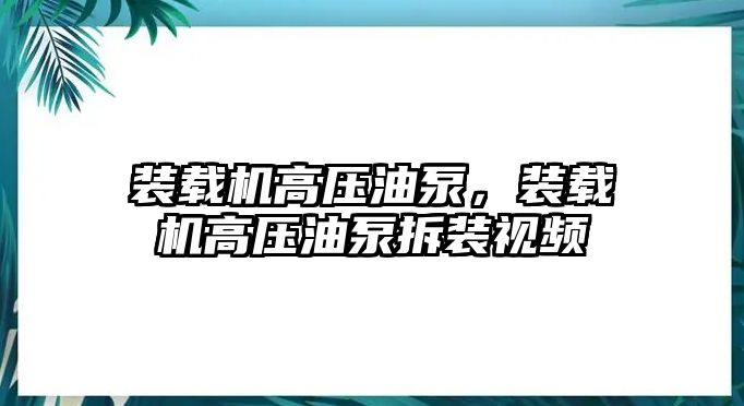 裝載機(jī)高壓油泵，裝載機(jī)高壓油泵拆裝視頻