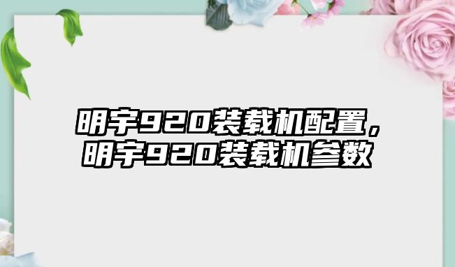 明宇920裝載機配置，明宇920裝載機參數(shù)