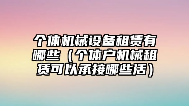 個體機械設備租賃有哪些（個體戶機械租賃可以承接哪些活）