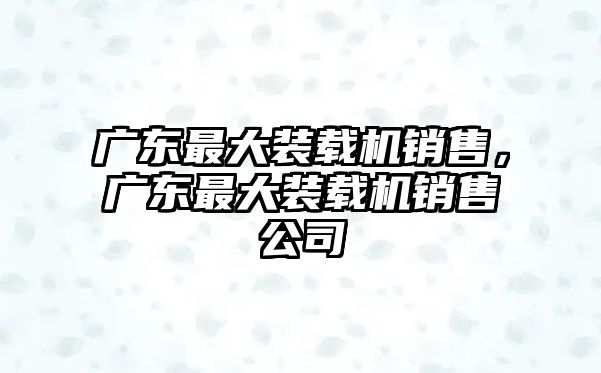 廣東最大裝載機銷售，廣東最大裝載機銷售公司