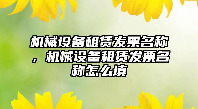 機械設備租賃發(fā)票名稱，機械設備租賃發(fā)票名稱怎么填