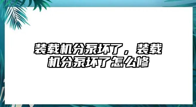 裝載機(jī)分泵壞了，裝載機(jī)分泵壞了怎么修