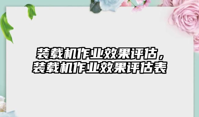 裝載機作業(yè)效果評估，裝載機作業(yè)效果評估表