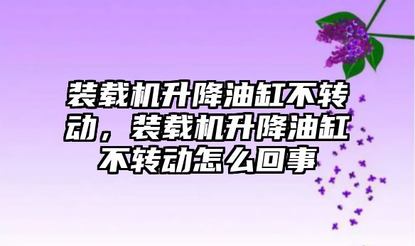 裝載機升降油缸不轉動，裝載機升降油缸不轉動怎么回事