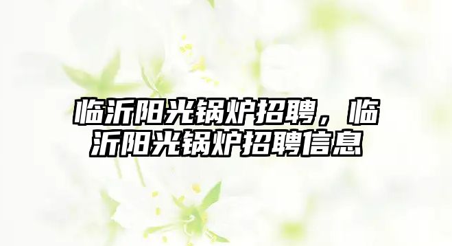 臨沂陽光鍋爐招聘，臨沂陽光鍋爐招聘信息