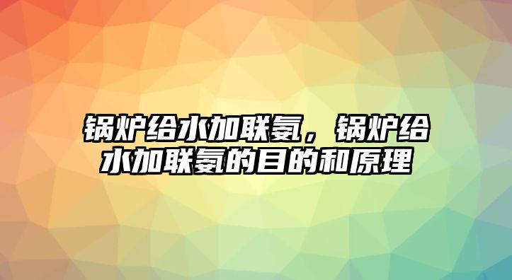 鍋爐給水加聯(lián)氨，鍋爐給水加聯(lián)氨的目的和原理