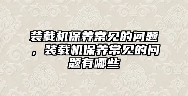 裝載機保養(yǎng)常見的問題，裝載機保養(yǎng)常見的問題有哪些