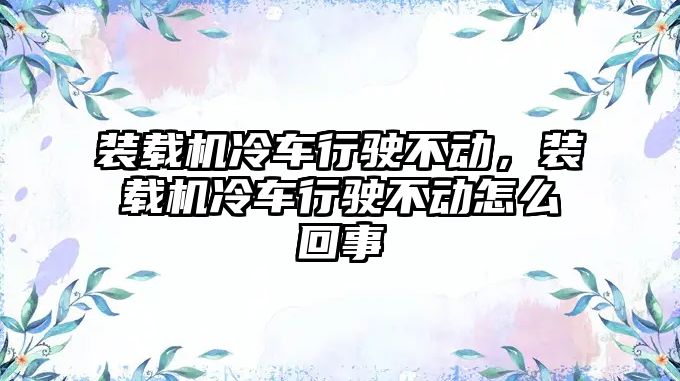 裝載機冷車行駛不動，裝載機冷車行駛不動怎么回事