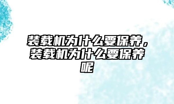 裝載機(jī)為什么要保養(yǎng)，裝載機(jī)為什么要保養(yǎng)呢