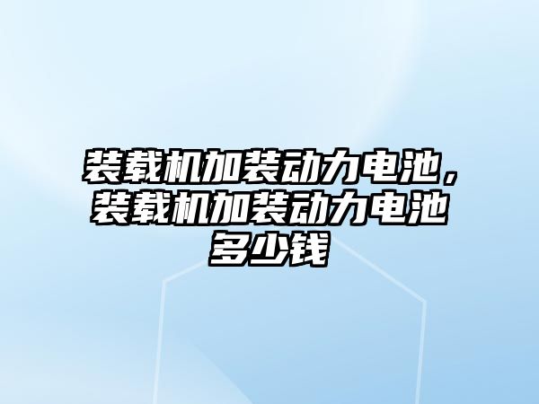 裝載機加裝動力電池，裝載機加裝動力電池多少錢