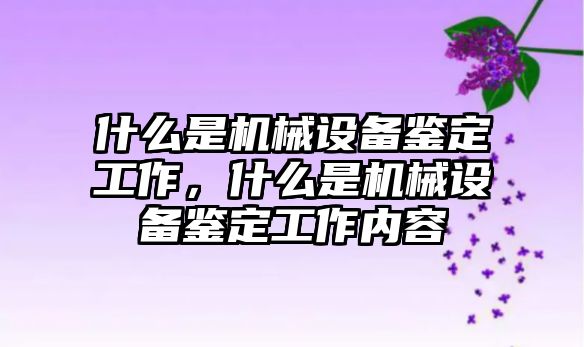 什么是機械設備鑒定工作，什么是機械設備鑒定工作內(nèi)容