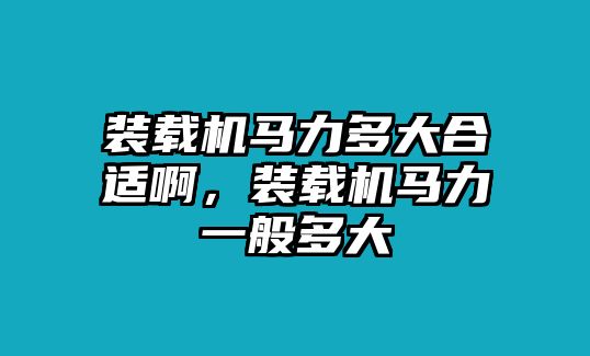 裝載機(jī)馬力多大合適啊，裝載機(jī)馬力一般多大