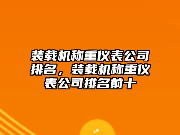 裝載機稱重儀表公司排名，裝載機稱重儀表公司排名前十