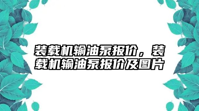 裝載機輸油泵報價，裝載機輸油泵報價及圖片