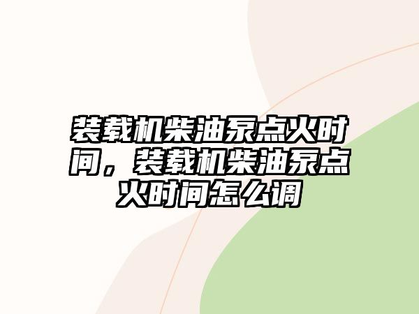 裝載機柴油泵點火時間，裝載機柴油泵點火時間怎么調