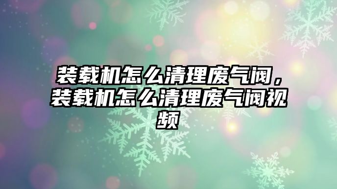 裝載機怎么清理廢氣閥，裝載機怎么清理廢氣閥視頻