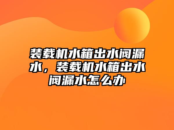 裝載機水箱出水閥漏水，裝載機水箱出水閥漏水怎么辦