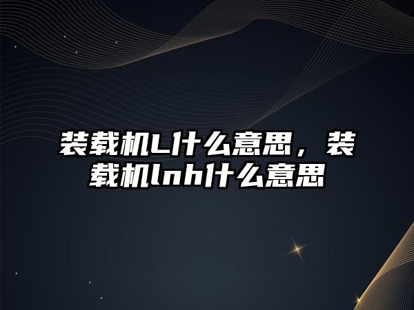 裝載機L什么意思，裝載機lnh什么意思