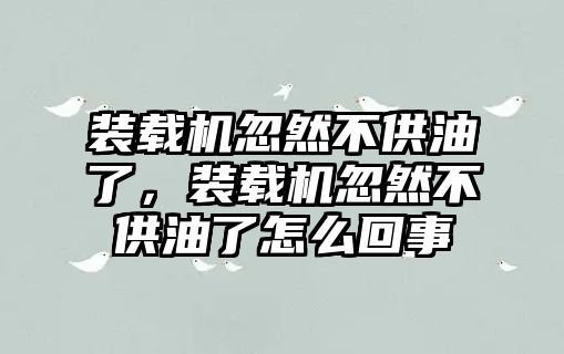 裝載機忽然不供油了，裝載機忽然不供油了怎么回事