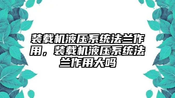 裝載機(jī)液壓系統(tǒng)法蘭作用，裝載機(jī)液壓系統(tǒng)法蘭作用大嗎