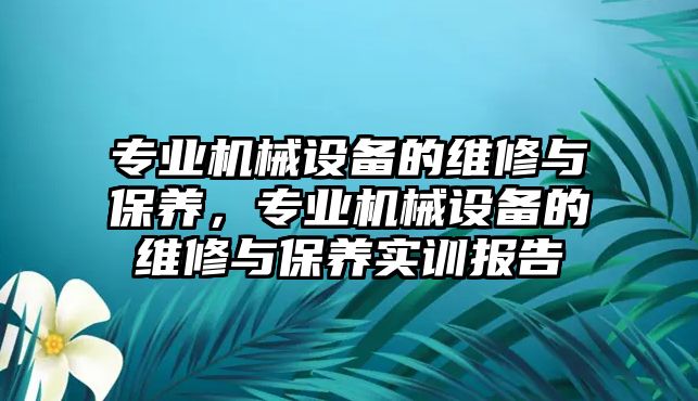 專業(yè)機(jī)械設(shè)備的維修與保養(yǎng)，專業(yè)機(jī)械設(shè)備的維修與保養(yǎng)實訓(xùn)報告