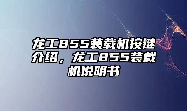 龍工855裝載機(jī)按鍵介紹，龍工855裝載機(jī)說明書