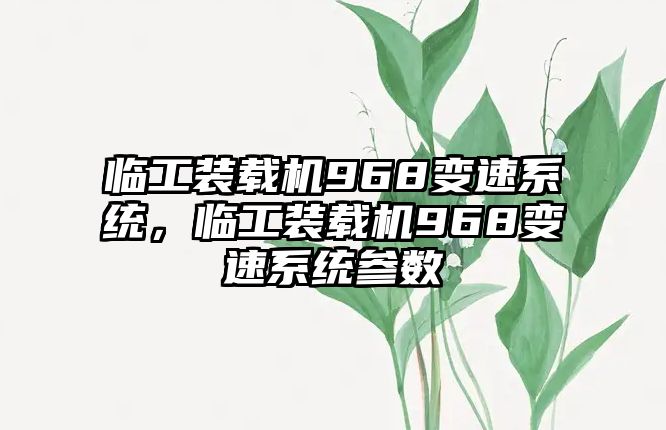 臨工裝載機(jī)968變速系統(tǒng)，臨工裝載機(jī)968變速系統(tǒng)參數(shù)