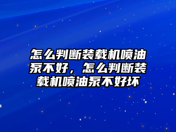 怎么判斷裝載機噴油泵不好，怎么判斷裝載機噴油泵不好壞