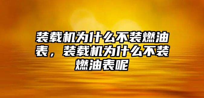 裝載機(jī)為什么不裝燃油表，裝載機(jī)為什么不裝燃油表呢