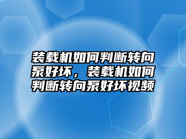 裝載機(jī)如何判斷轉(zhuǎn)向泵好壞，裝載機(jī)如何判斷轉(zhuǎn)向泵好壞視頻