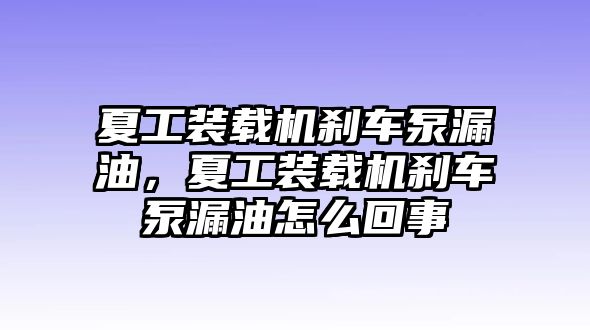 夏工裝載機(jī)剎車泵漏油，夏工裝載機(jī)剎車泵漏油怎么回事