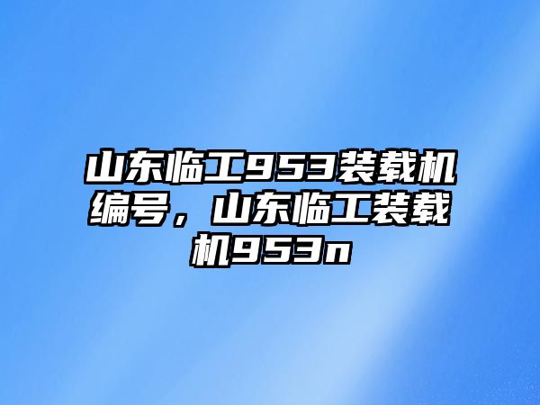 山東臨工953裝載機編號，山東臨工裝載機953n